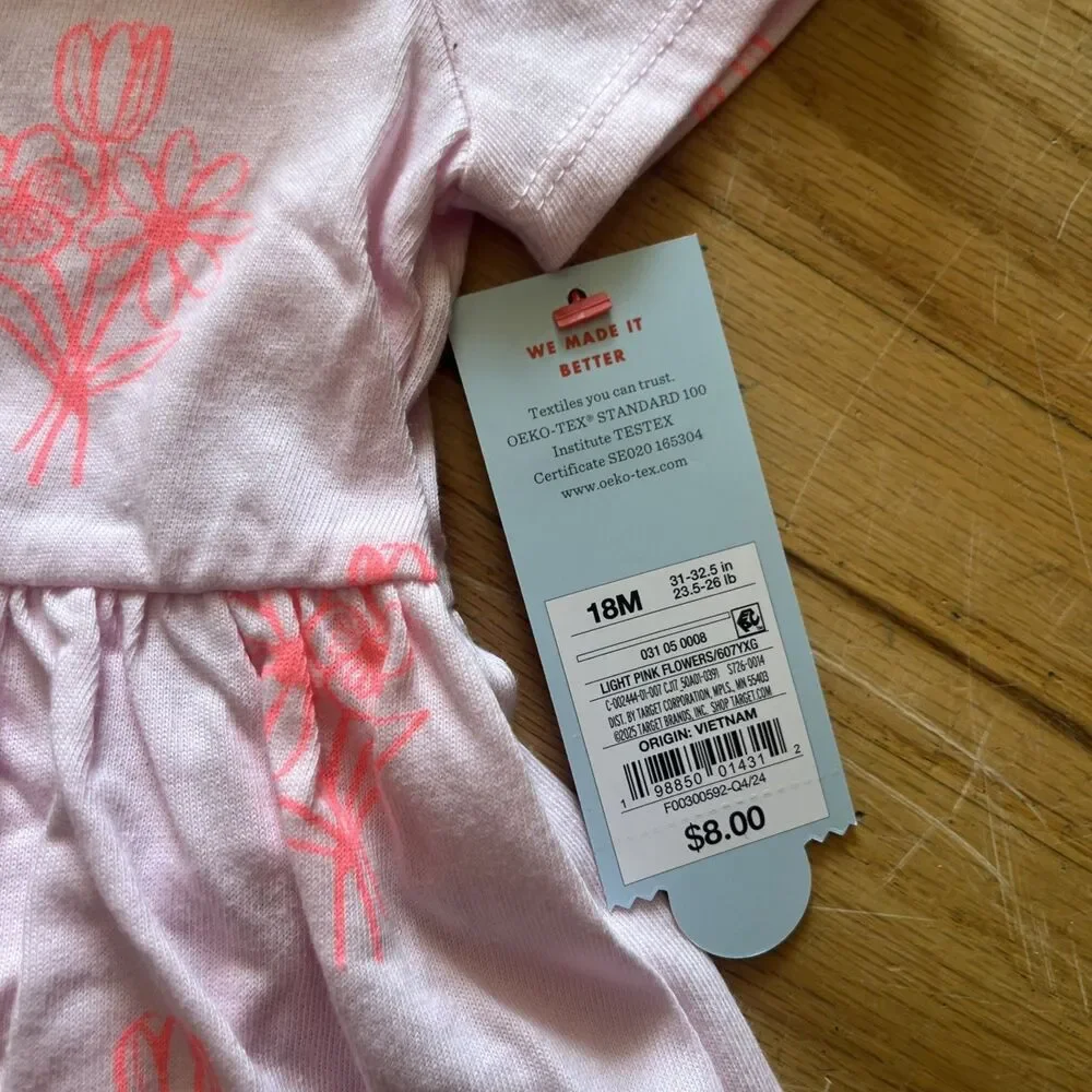 Cat & Jack Toddler Girls 18 mo Violet Pink Floral Dress NWT
